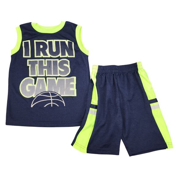 Toddler Boys Tuff Guys Jersey Outfit Basketball 4T I Run This Game Tank Top Shor - Picture 1 of 5